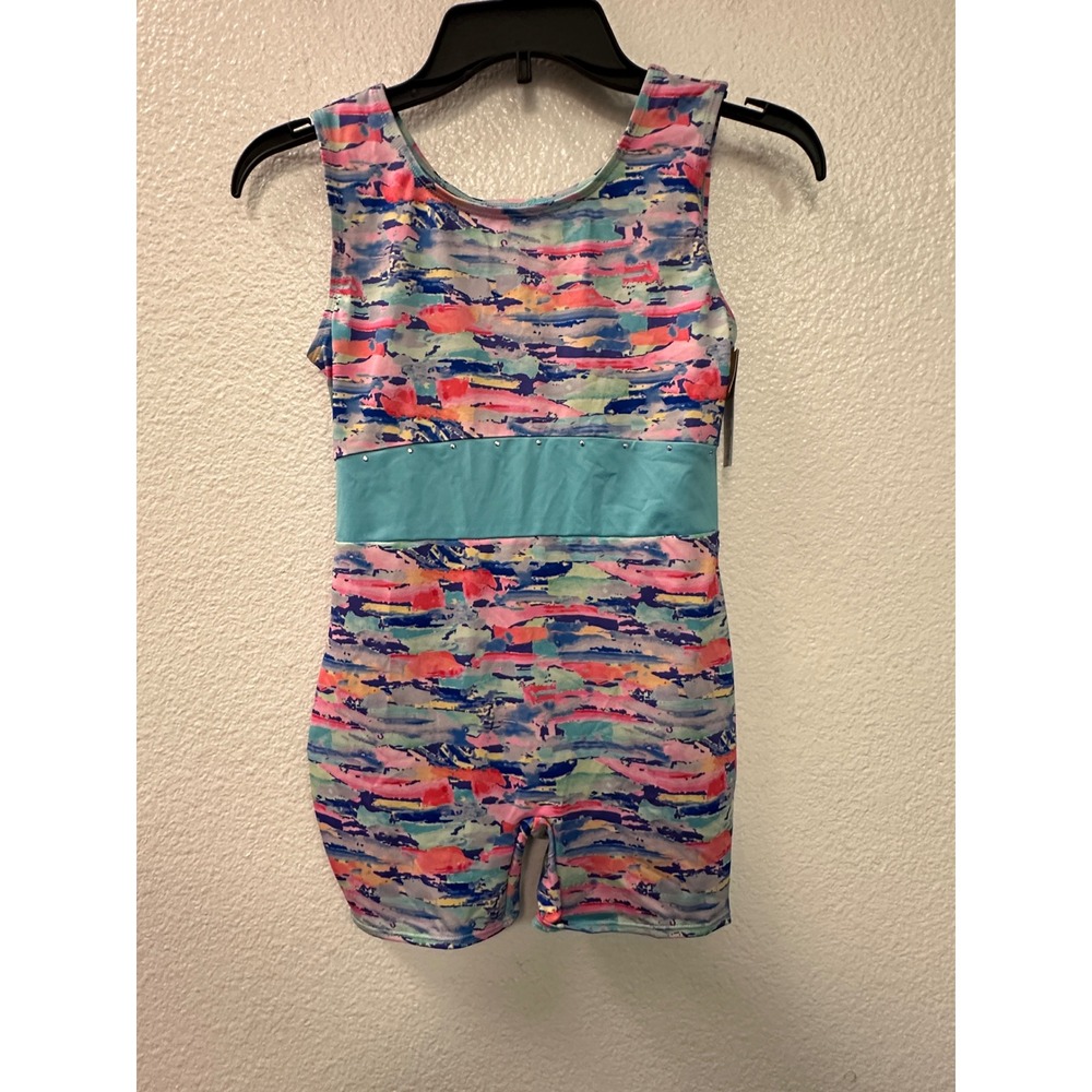 Cat & Jack Girls Abstract Print Rhinestone Biketard XL 14 Multicolor Wicking